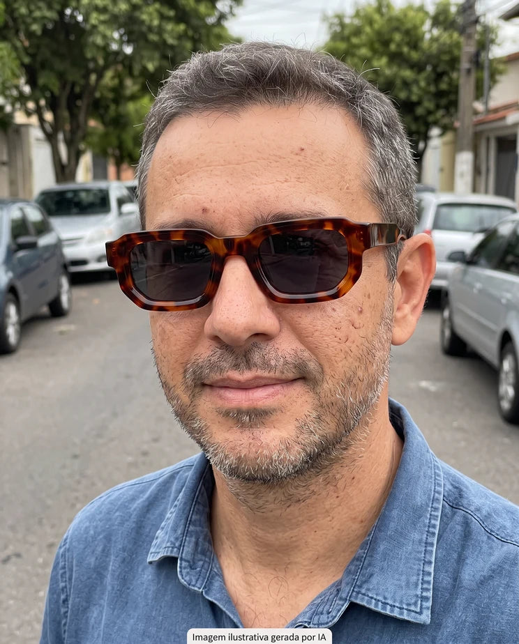 Imagen generada por IA: persona con Soven Roma de carey durante un paseo